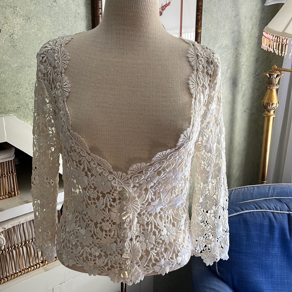 Surrealist Ivory Crochet Lace Cardigan one size